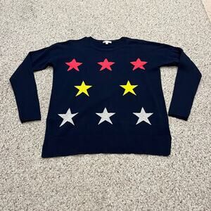 Lisa Todd Starstruck Cotton Sweater M Navy Colorful Stars Casual Retro